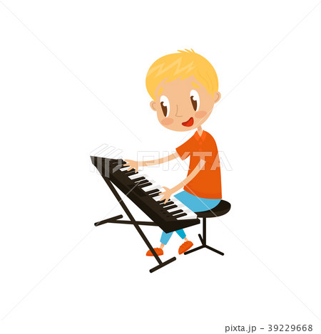 Young keyboardist playing on synthesizer, little Young keyboardist playing on synthesizer, little 39229668