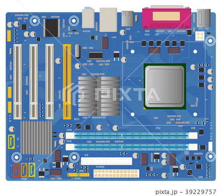 Computer motherboard on white background. PC chip Computer motherboard on white background. PC chip 39229757