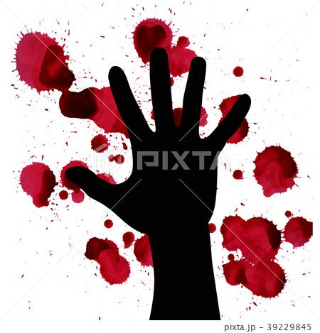 Splashes of blood and hand black silhouette. may Splashes of blood and hand black silhouette. may 39229845