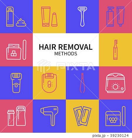 Hair removal methods line icons set. Shaving Hair removal methods line icons set. Shaving 39230124