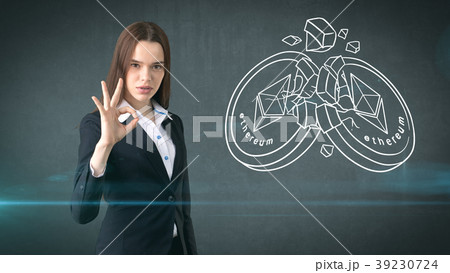 Beauty young business woman standing near sketches 39230724