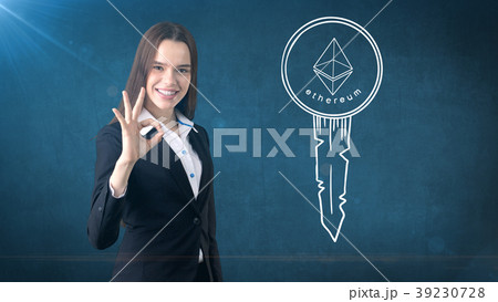 Beauty young business woman standing near sketches Beauty young business woman standing near sketches 39230728