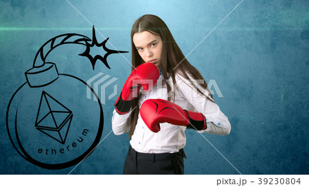 Beauty young business woman standing near sketches Beauty young business woman standing near sketches 39230804