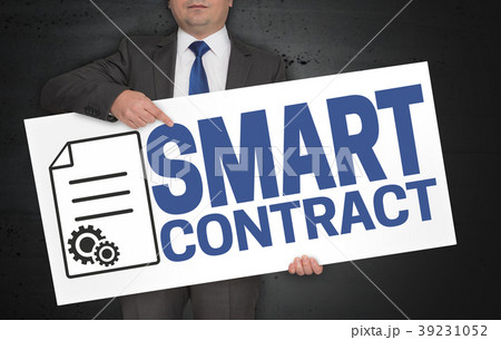 Smart contract poster is held by businessman 39231052