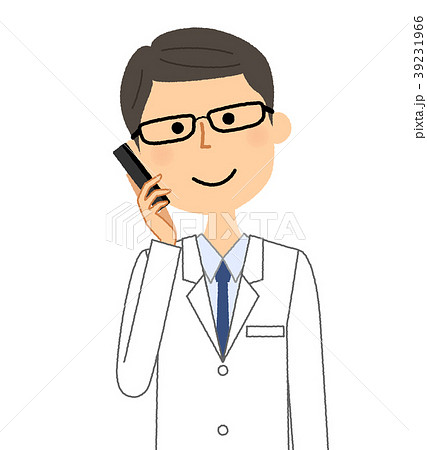 白衣の男性 電話のイラスト素材