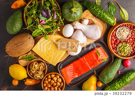 Keto (ketogenic) diet concept, food background 39232279