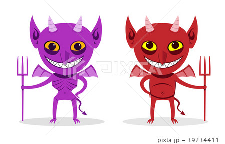 Skinny imp and fat devil, front view, vector art 39234411