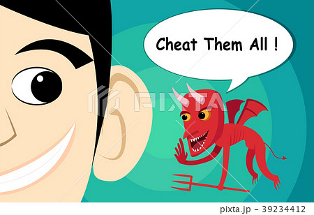 Flying Evil advice man to chest, vector cartoon 39234412