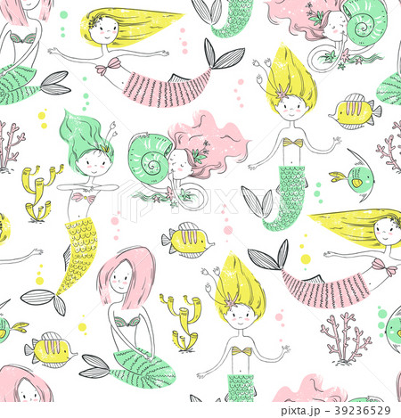 Cute little mermaid seamless pattern. Believe in 39236529