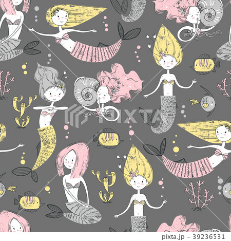 Cute little mermaid seamless pattern. Believe in 39236531