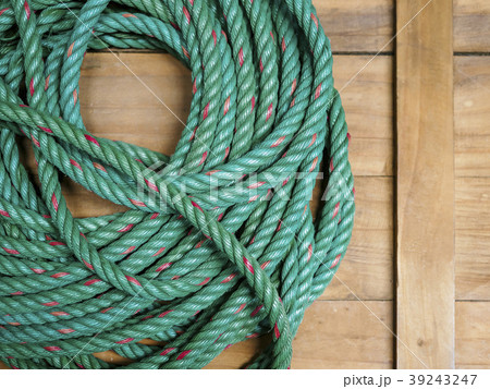 Nylon Rope on wooden background 39243247