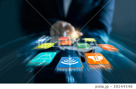 Businessman using tablet payments online shopping Businessman using tablet payments online shopping 39244546