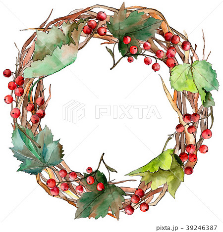 Leaves currant wreath in a watercolor style. Leaves currant wreath in a watercolor style. 39246387