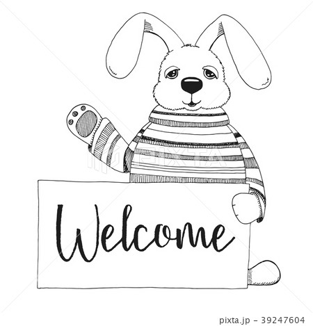 Sketch of a rabbit with a poster. Vector. 39247604
