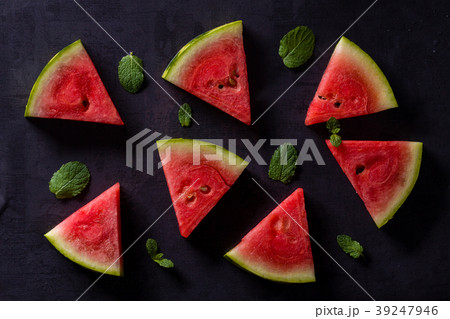 Above view on slices fresh watermelon Above view on slices fresh watermelon 39247946