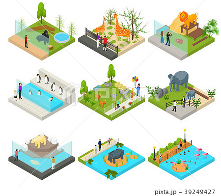 Public Zoo Set Concept 3d Isometric View. Vector 39249427