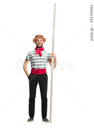 Caucasian man in traditional gondolier costume and Caucasian man in traditional gondolier costume and 39250082
