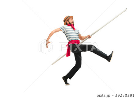 Caucasian man in traditional gondolier costume and Caucasian man in traditional gondolier costume and 39250291