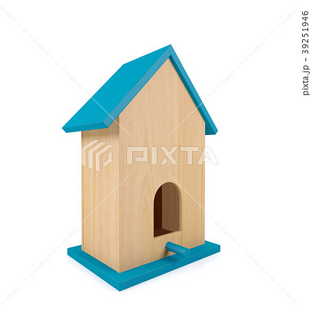 Wooden birdhouse with blue roof 39251946