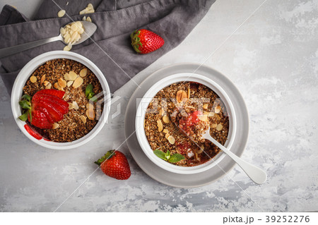 Homemade breakfast strawberry crumble. Homemade breakfast strawberry crumble. 39252276