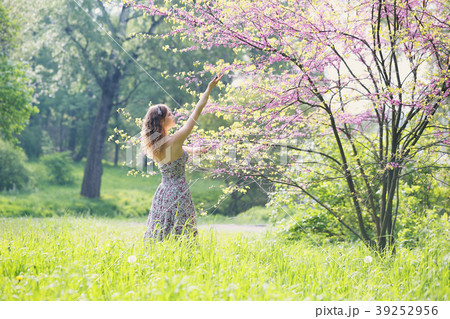 woman under a blossoming tree woman under a blossoming tree 39252956