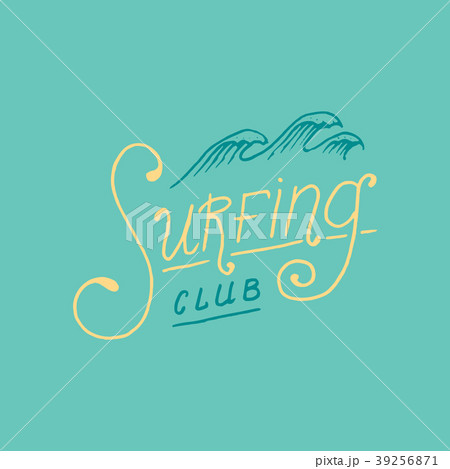 Surf badge and wave, palm tree and ocean. vintage Surf badge and wave, palm tree and ocean. vintage 39256871