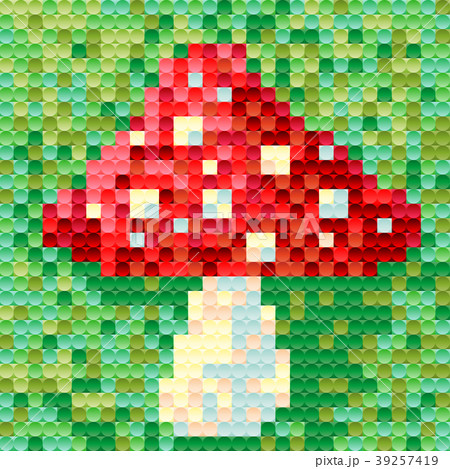 Amanita mushroom is painted in pixel style for ind 39257419