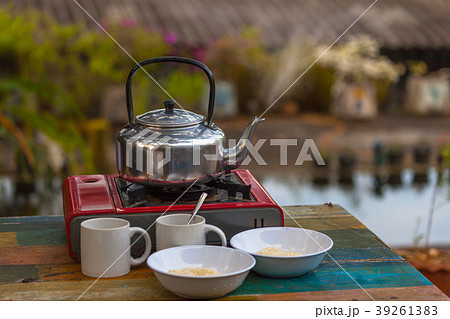 egg porridge and hot coffee 39261383