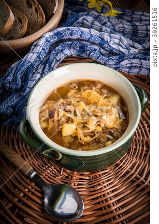 Traditional russian sour cabbage soup. 39261516
