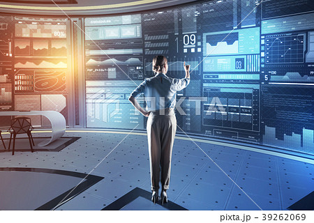 Smart programmer pointing to the screen and 39262069