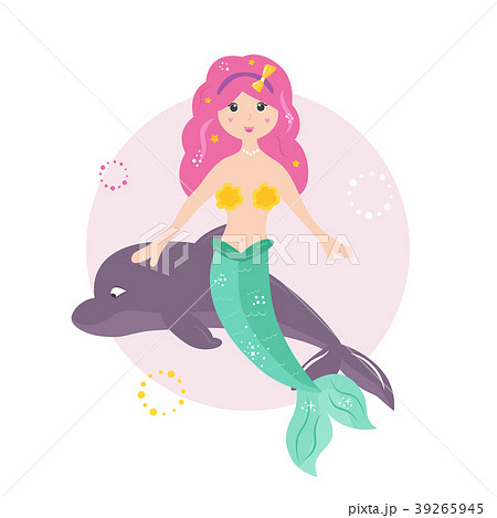Cute cartoon mermaid with yellowhair. 39265945