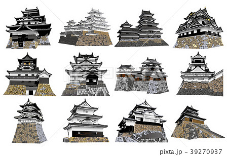 日本の城現存天守のイラスト素材