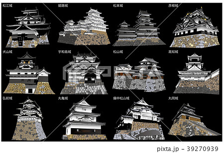 日本の城現存天守黒バック 39270939