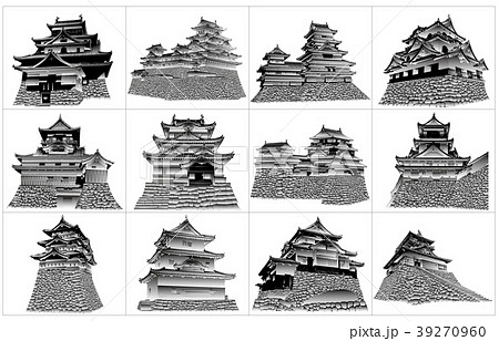 日本の城現存天守白黒 39270960