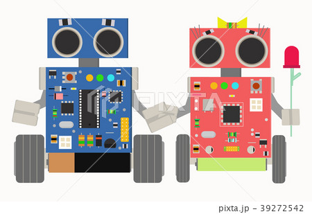 Two cheerful cute robot in love 39272542