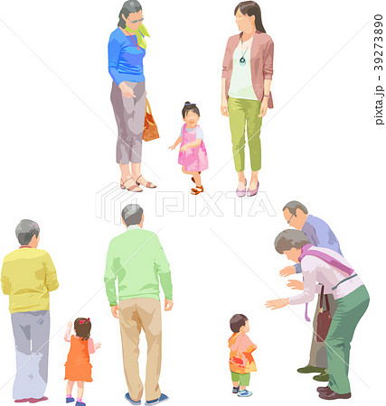 全身人物イラスト 三世代ファミリーのイラスト素材