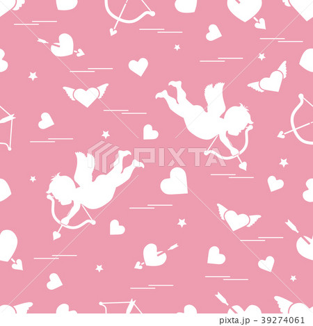 Cute seamless pattern with cupid shoots a bow and Cute seamless pattern with cupid shoots a bow and 39274061