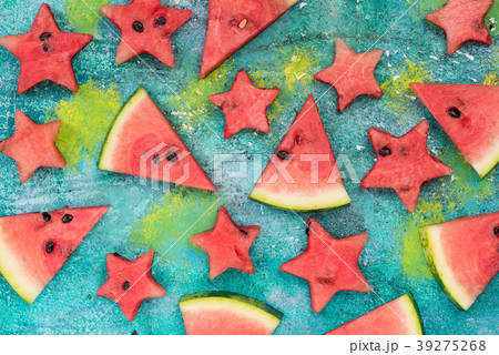 Watermelon slices and stars, garden party food 39275268
