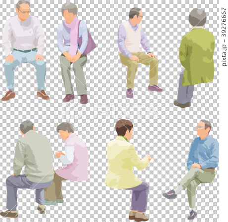 全身人物イラスト_シニア座る人 39276667