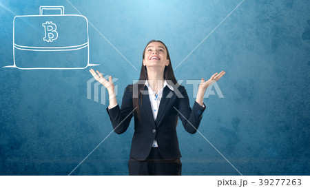 Beauty business woman standing near btc logo 39277263