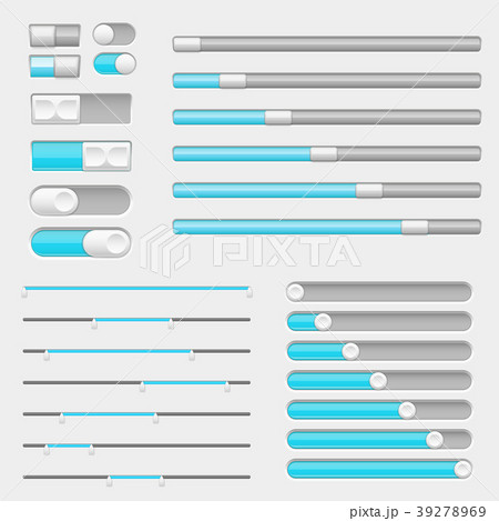 Set of gray and blue interface buttons, sliders Set of gray and blue interface buttons, sliders 39278969