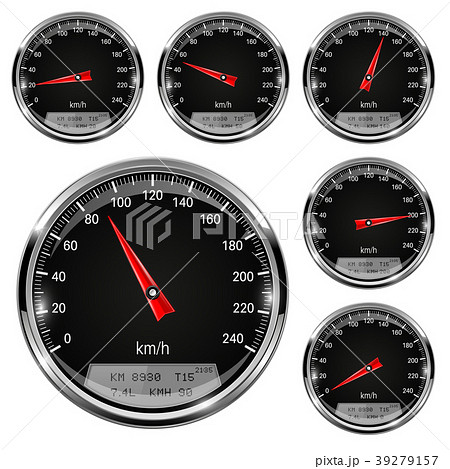 Speedometers. Black gauges with metal frame Speedometers. Black gauges with metal frame 39279157