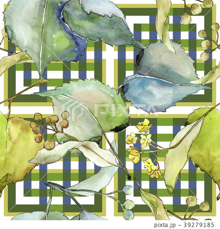 Linden leaves pattern  in a watercolor style. 39279185