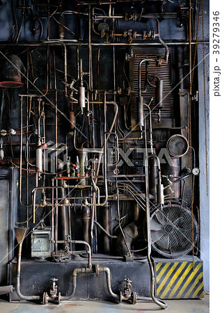 Dark industrial interior with metal rusty pipes 39279346