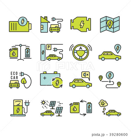 Electric car outine icons set 39280600