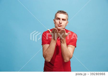 Portrait of attractive man with kiss isolated over Portrait of attractive man with kiss isolated over 39280966
