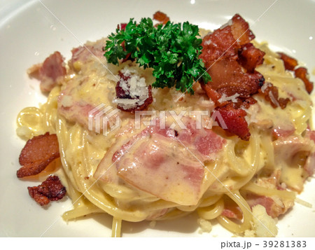Close up Carbonara with bacon, image picture 39281383