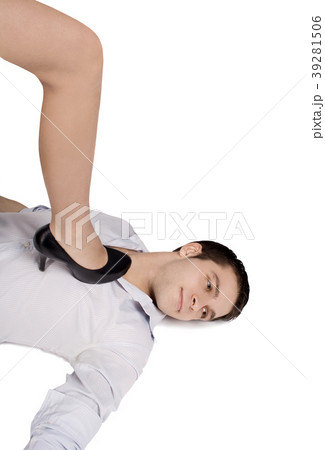 young man holding female leg in high heels 39281506