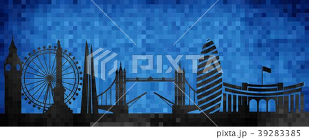 Mosaic city in grunge blue background 39283385