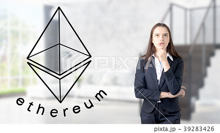 Ethereum sketch with young businesswoman in a suit 39283426